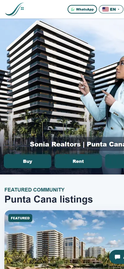 Sonia Realtors: página de inicio (celular)