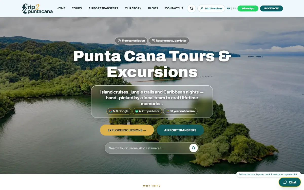 Trip2 Punta Cana: página de inicio (escritorio), trip2puntacana.com