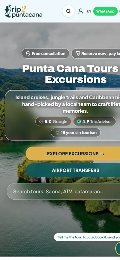 Trip2 Punta Cana: página de inicio (celular)