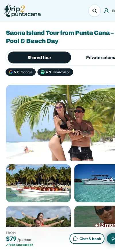 Trip2 Punta Cana: página de un tour (celular)
